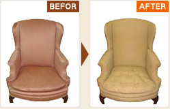 安楽椅子：単色の布地から、模様柄地に張替え
