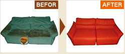 家庭用ソファー：スエード調の布地から、合皮ビニールに張替え